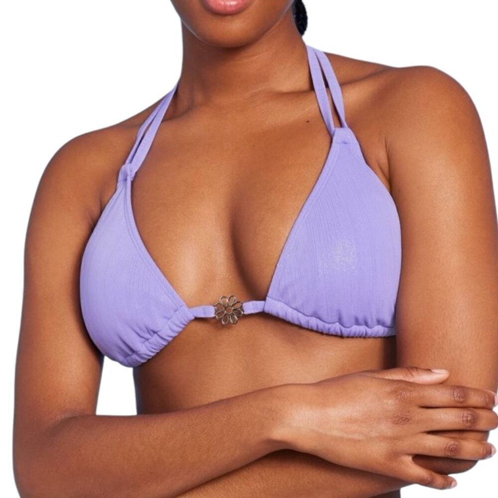 NEW Wild Fable Flower Charm Purple Lurex Plisse Textured Triangle Bikini Top S